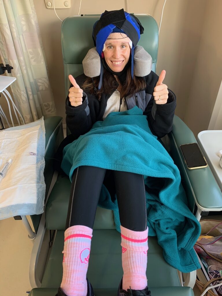 Breast cancer survivor Alex during chemotherapy. 