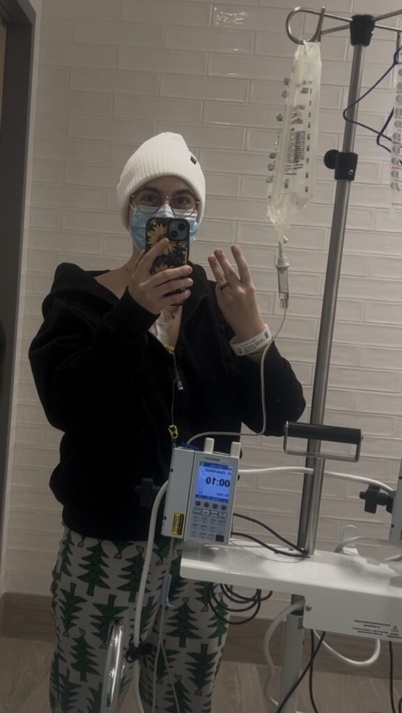 Breast cancer survivor Caroline during treatment.