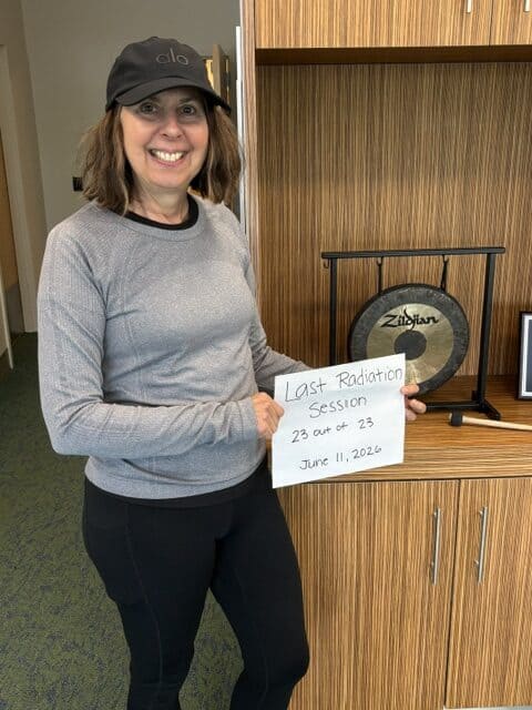 Paula L. celebrating her last day of radiation.