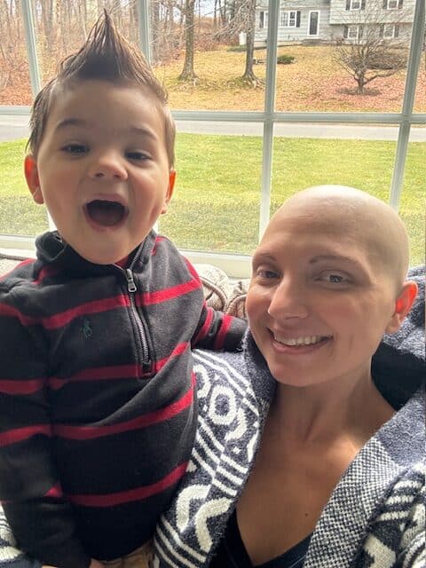 Breast cancer survivor Jenna and her toddler son.