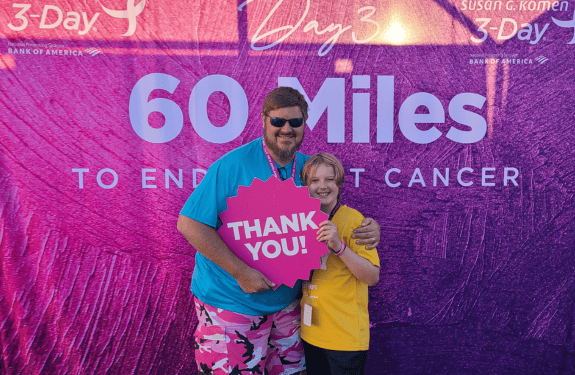 Scott. S and his son, Porter, at the Susan G. Komen 3-Day.