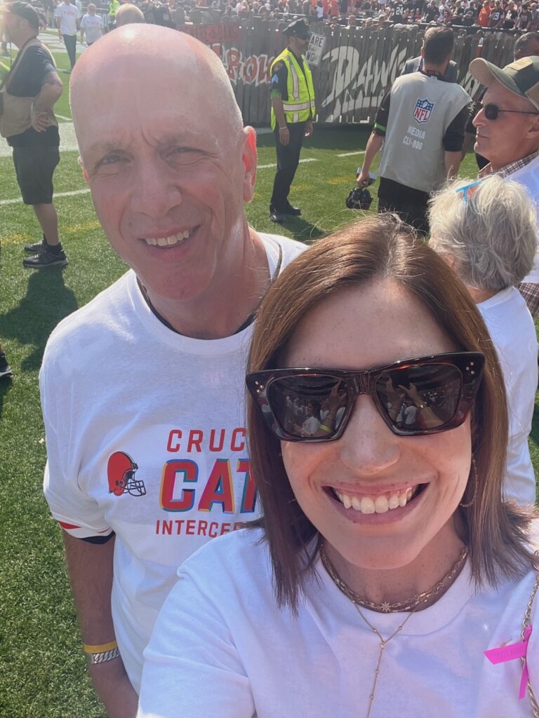 Breast cancer survivor Alex and her dad, who was diagnosed with prostate cancer. Both carry the BRCA2 inherited gene mutation.